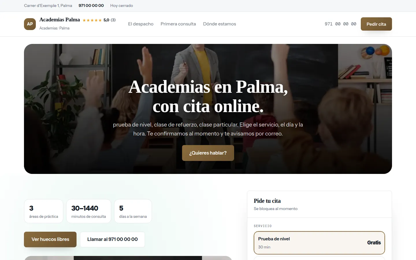 Web de ejemplo hecha con Toda Profesión para academias