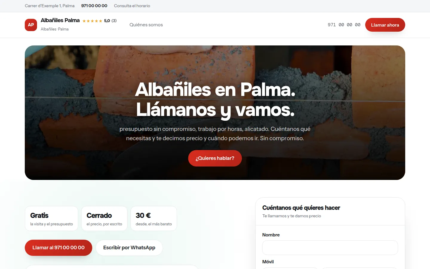 Web de ejemplo hecha con Toda Profesión para albañiles