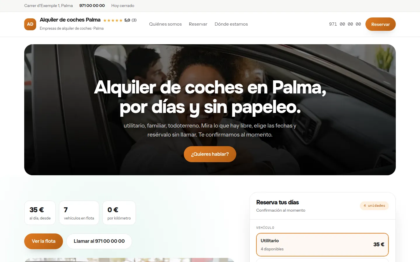 Web de ejemplo hecha con Toda Profesión para empresas de alquiler de coches