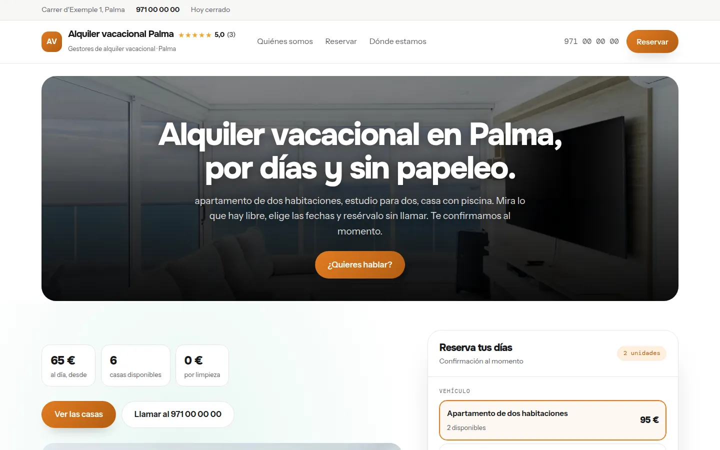 Web de ejemplo hecha con Toda Profesión para gestores de alquiler vacacional