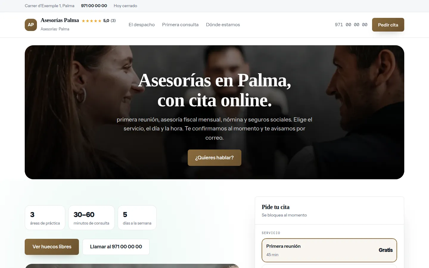 Web de ejemplo hecha con Toda Profesión para asesorías