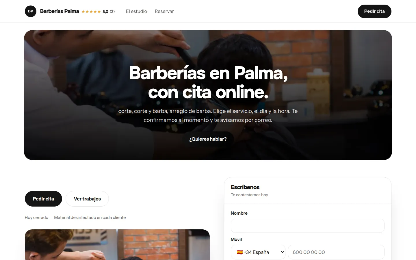 Web de ejemplo hecha con Toda Profesión para barberías