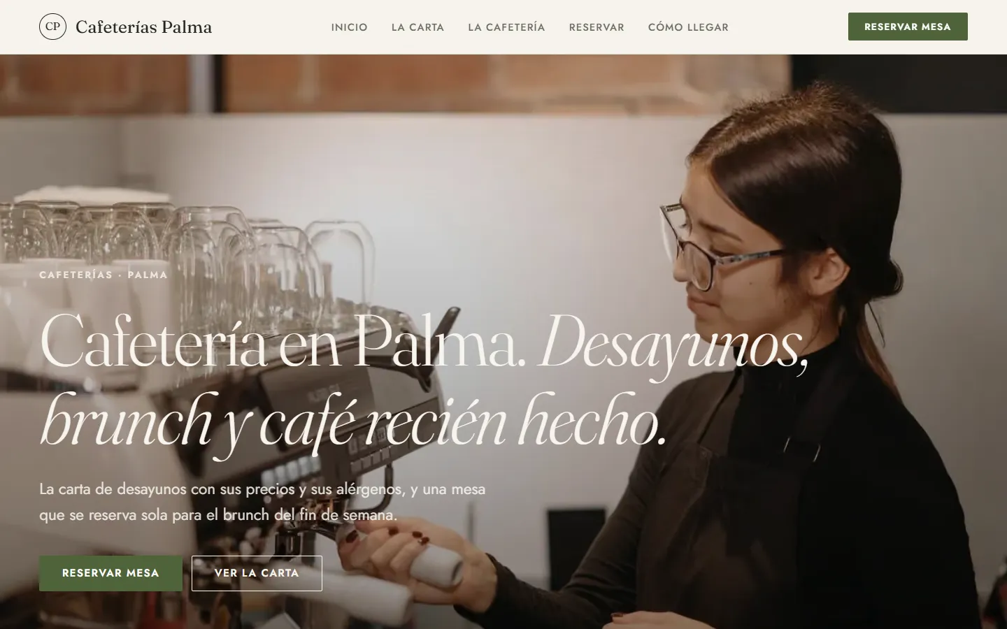 Web de ejemplo hecha con Toda Profesión para cafeterías