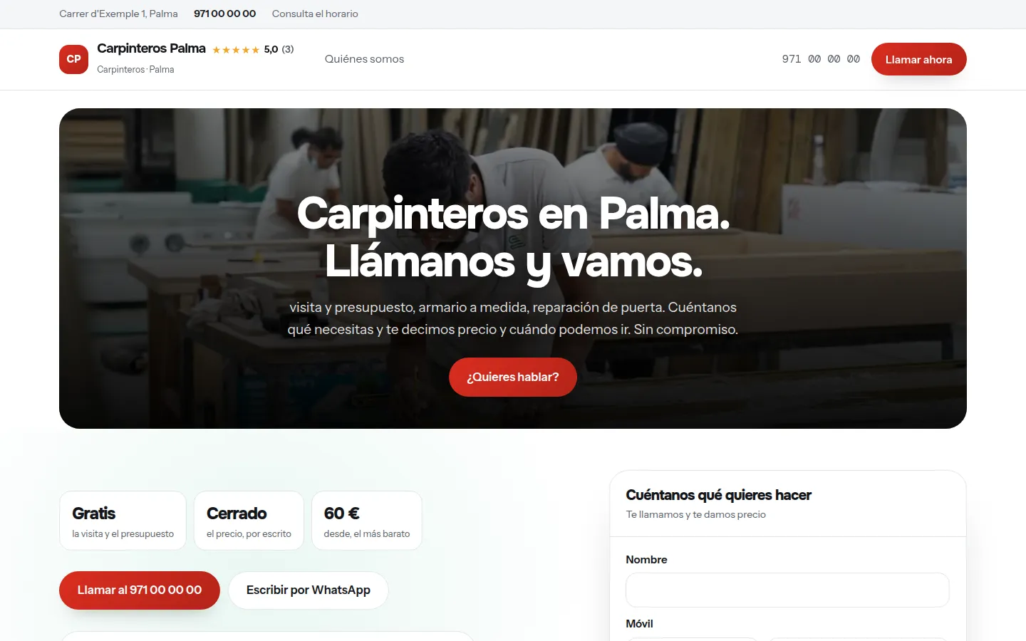 Web de ejemplo hecha con Toda Profesión para carpinteros
