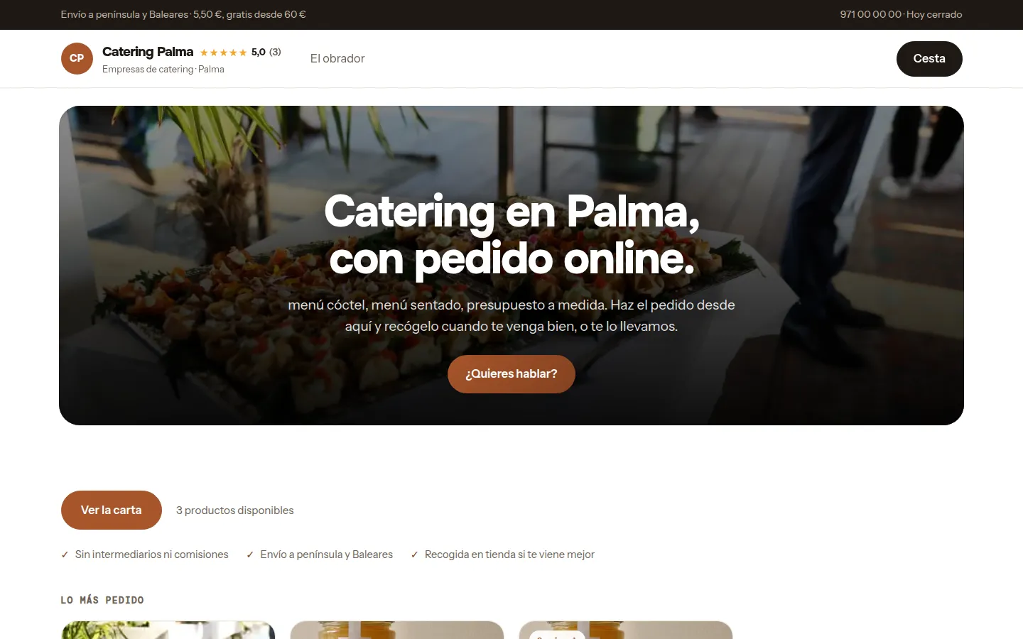 Web de ejemplo hecha con Toda Profesión para empresas de catering