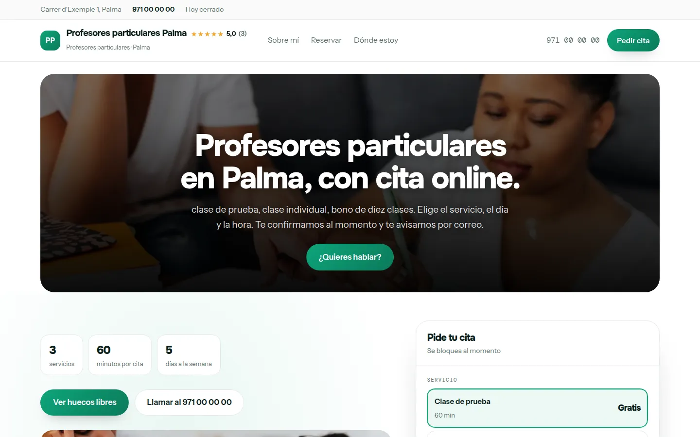 Web de ejemplo hecha con Toda Profesión para profesores particulares