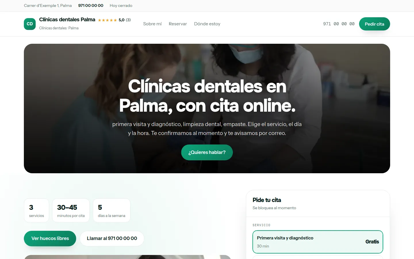 Web de ejemplo hecha con Toda Profesión para clínicas dentales