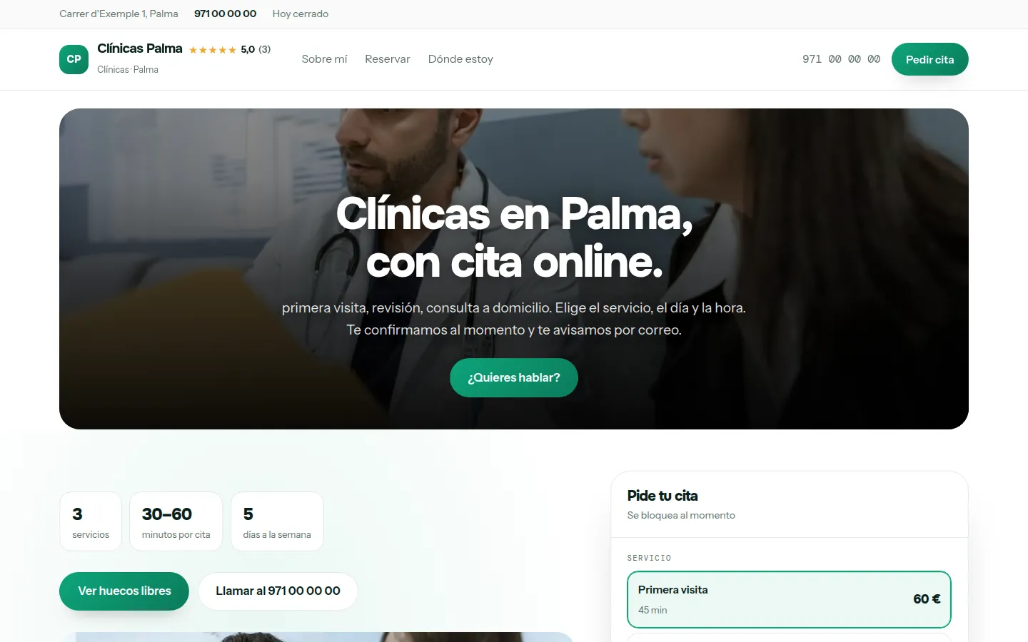 Web de ejemplo hecha con Toda Profesión para clínicas