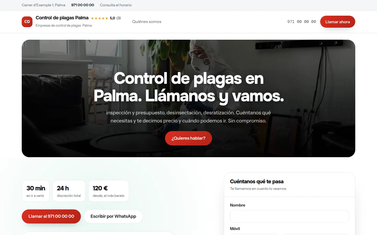 Web de ejemplo hecha con Toda Profesión para empresas de control de plagas