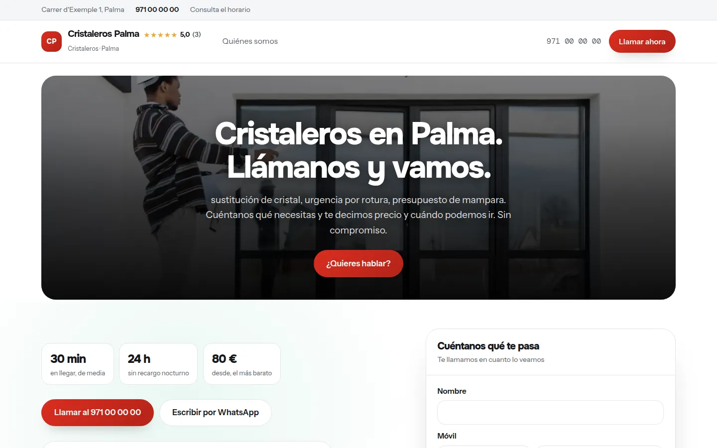 Web de ejemplo hecha con Toda Profesión para cristaleros