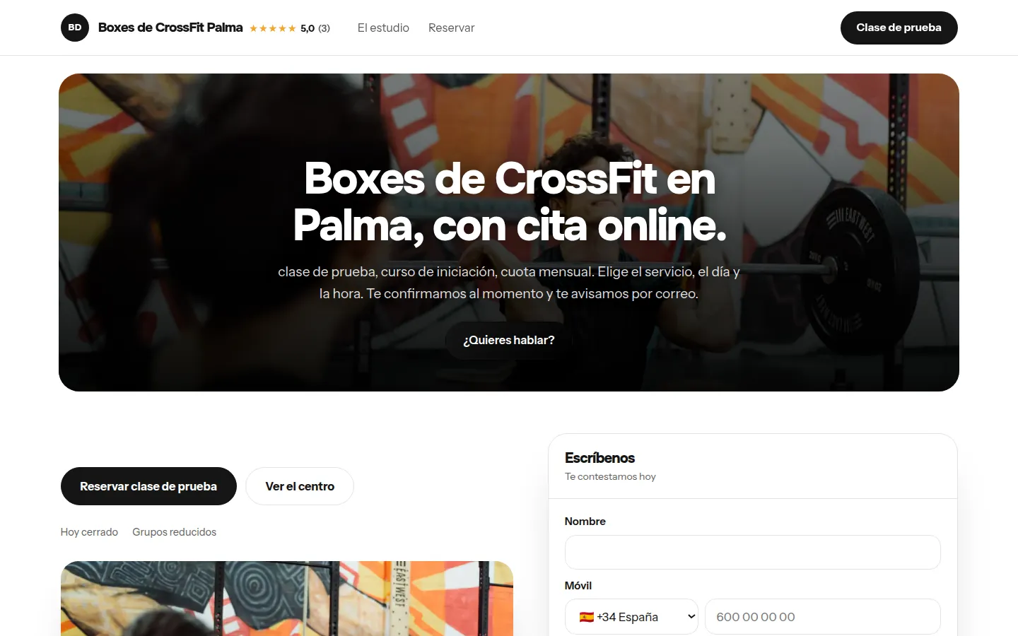 Web de ejemplo hecha con Toda Profesión para boxes de crossfit