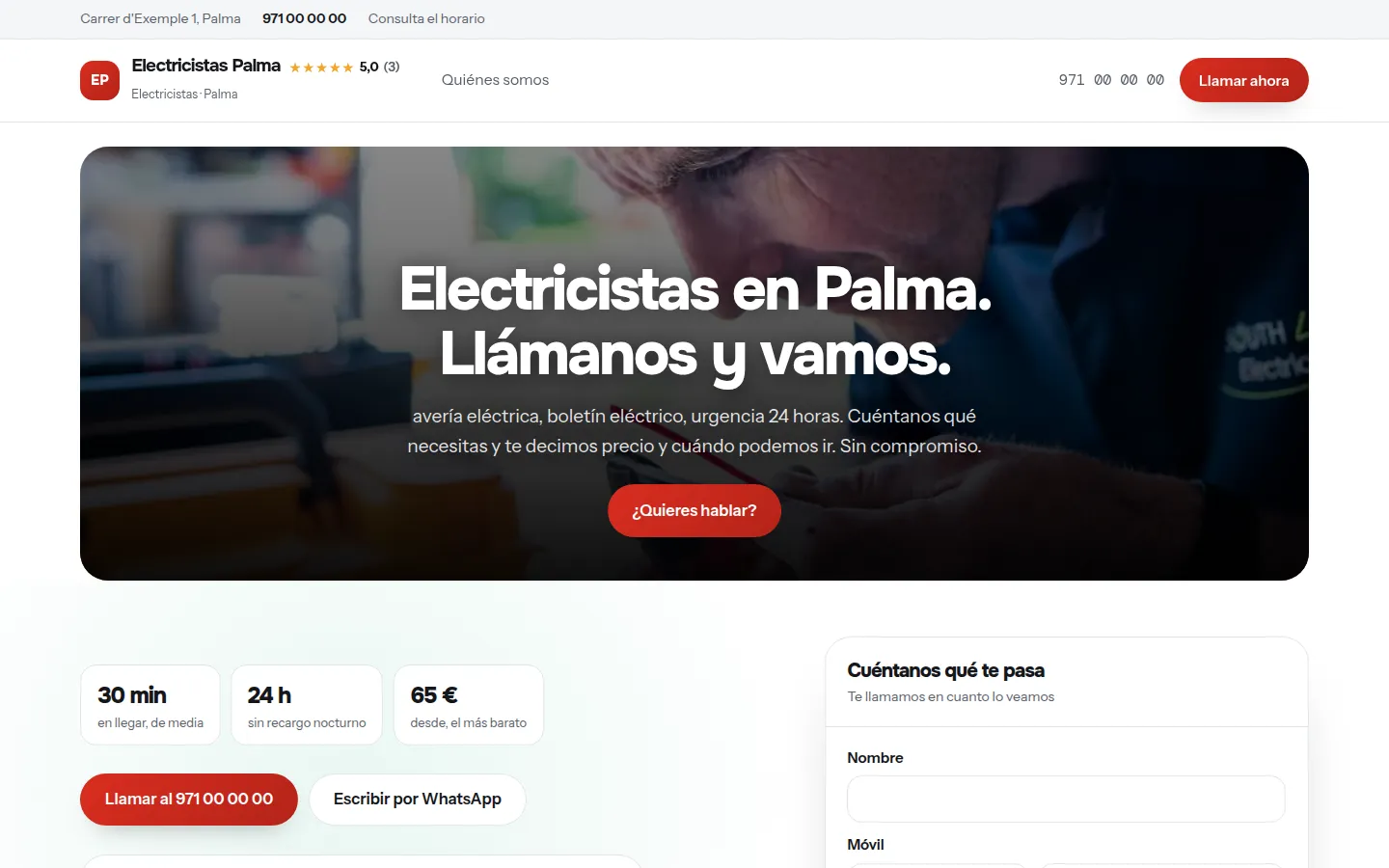 Web de ejemplo hecha con Toda Profesión para electricistas