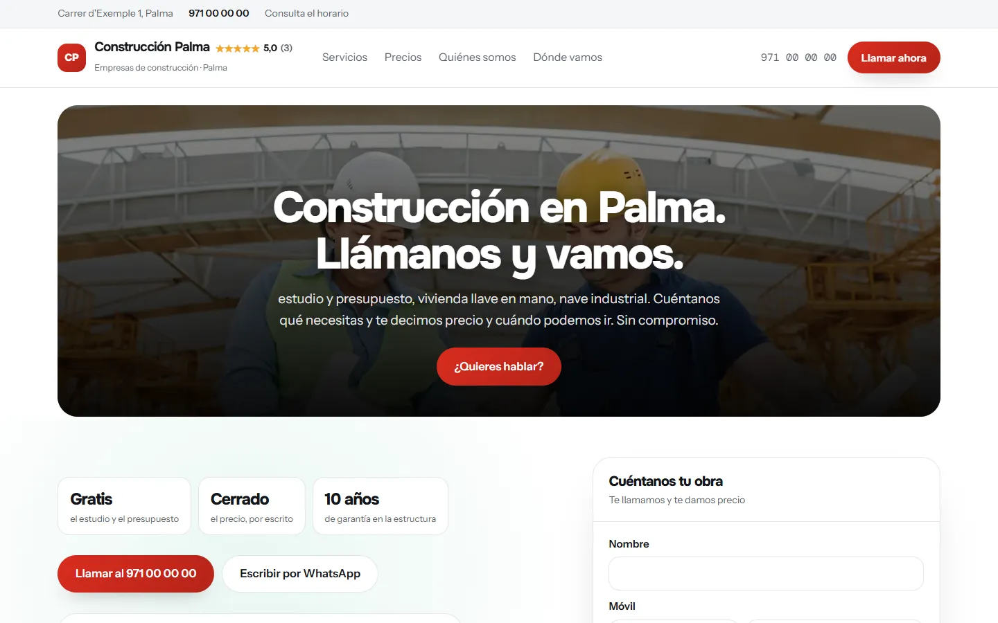 Web de ejemplo hecha con Toda Profesión para empresas de construcción