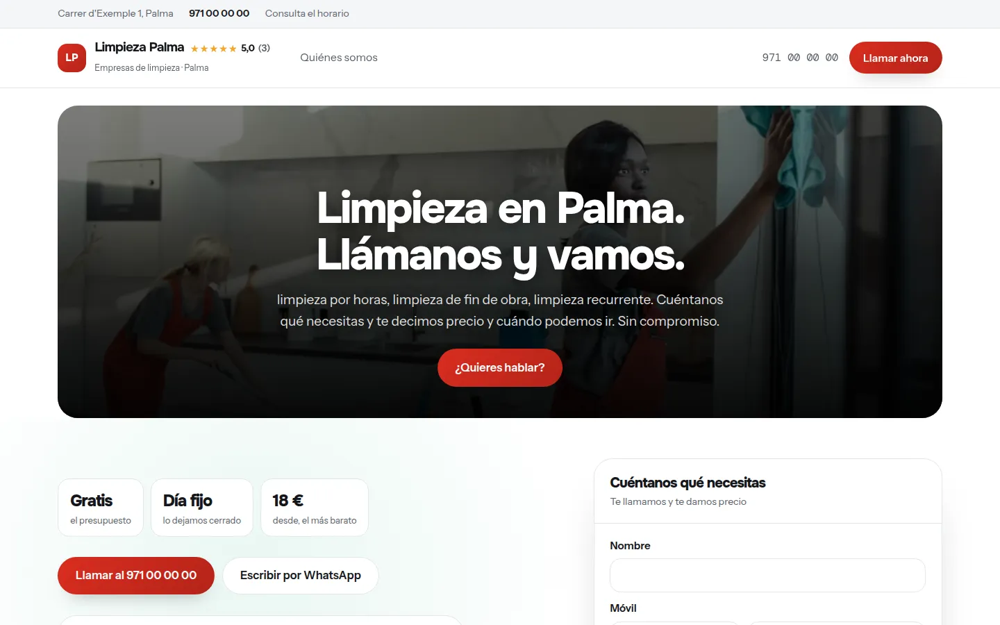 Web de ejemplo hecha con Toda Profesión para empresas de limpieza