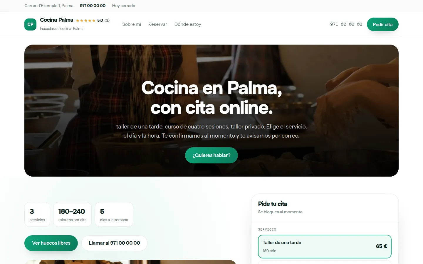 Web de ejemplo hecha con Toda Profesión para escuelas de cocina