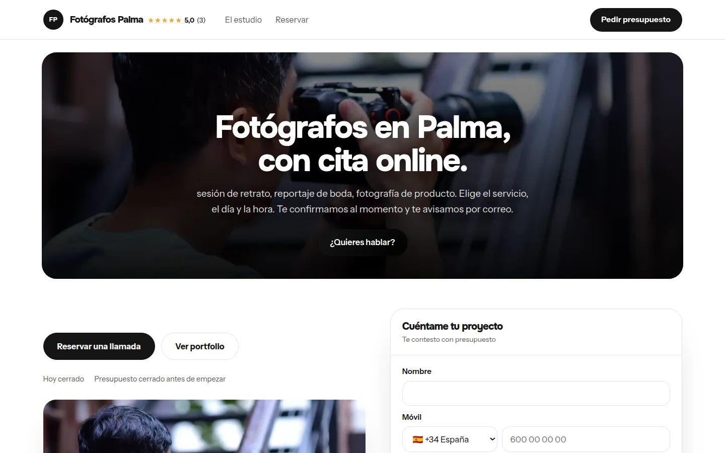 Web de ejemplo hecha con Toda Profesión para fotógrafos