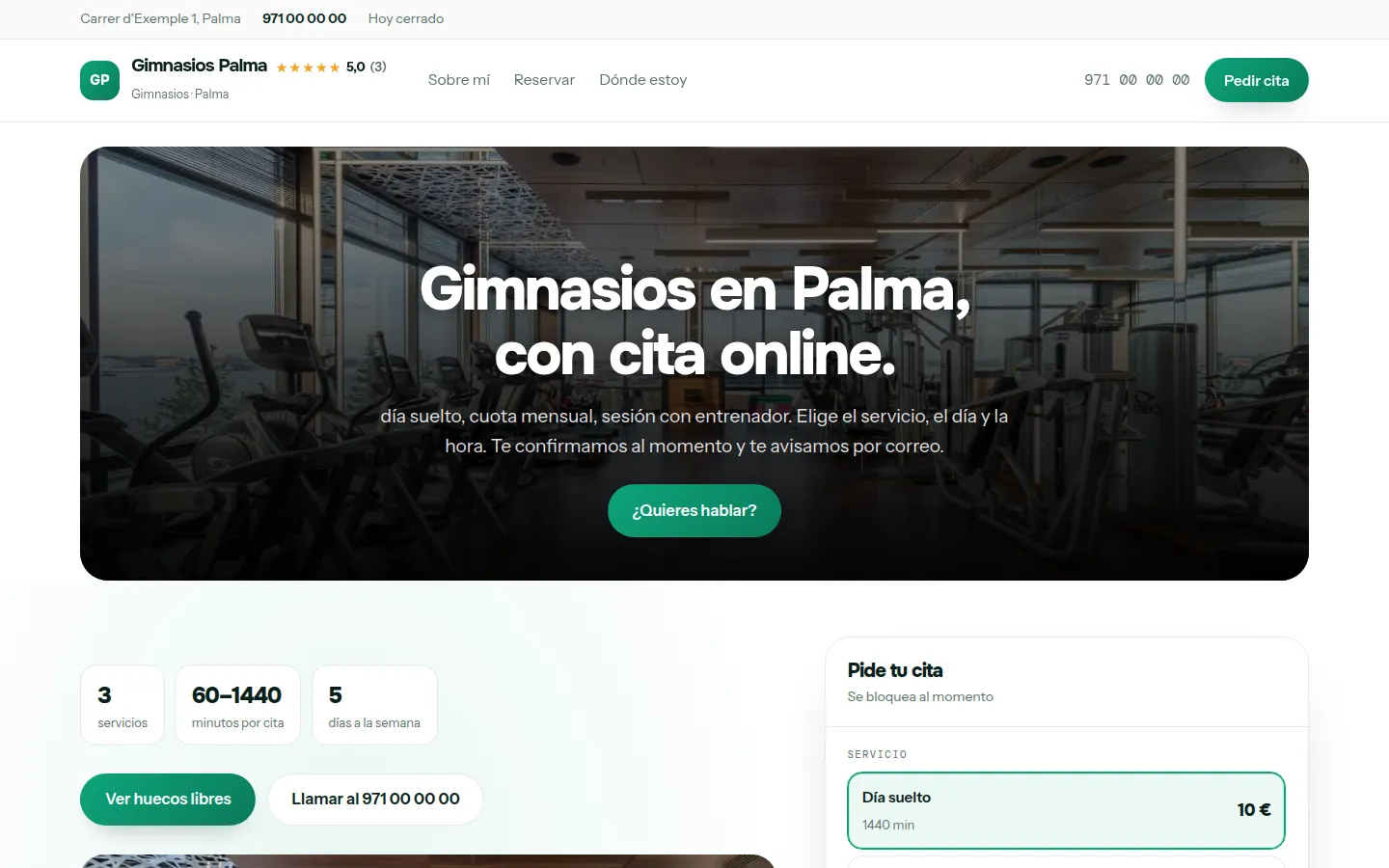Web de ejemplo hecha con Toda Profesión para gimnasios