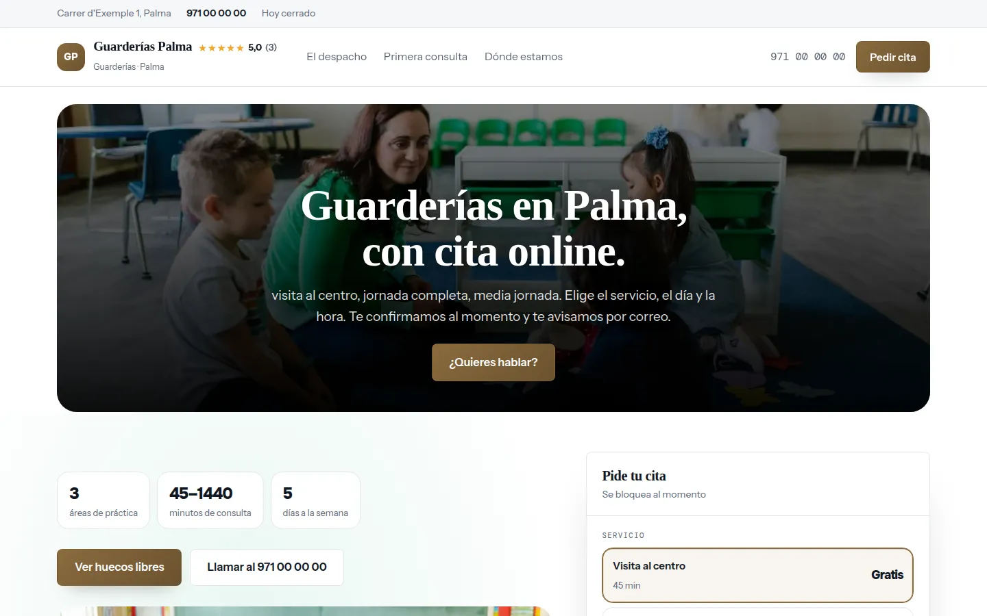 Web de ejemplo hecha con Toda Profesión para guarderías