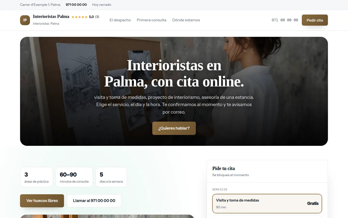 Web de ejemplo hecha con Toda Profesión para interioristas