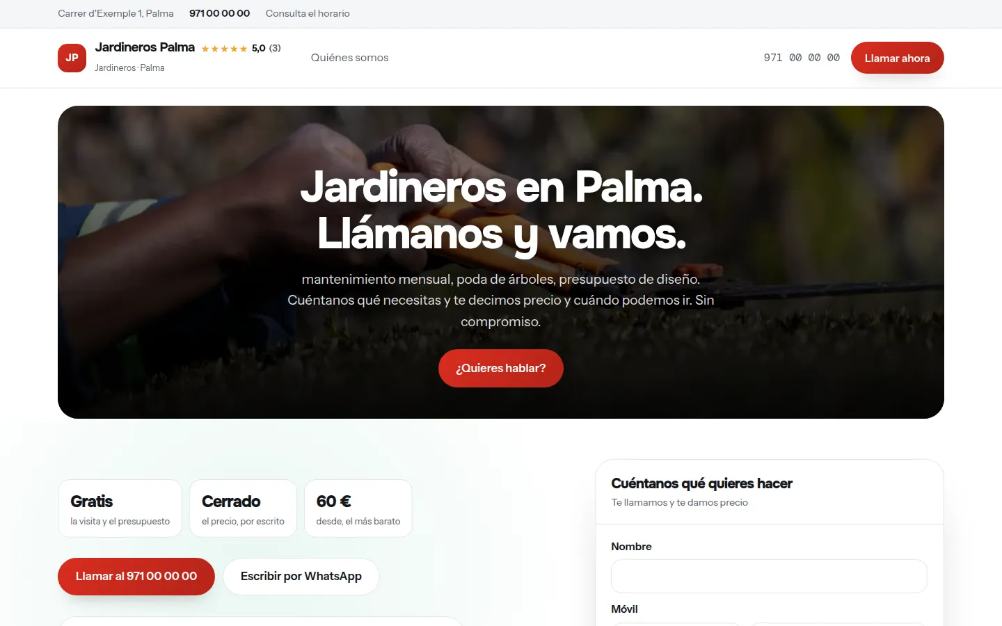 Web de ejemplo hecha con Toda Profesión para jardineros
