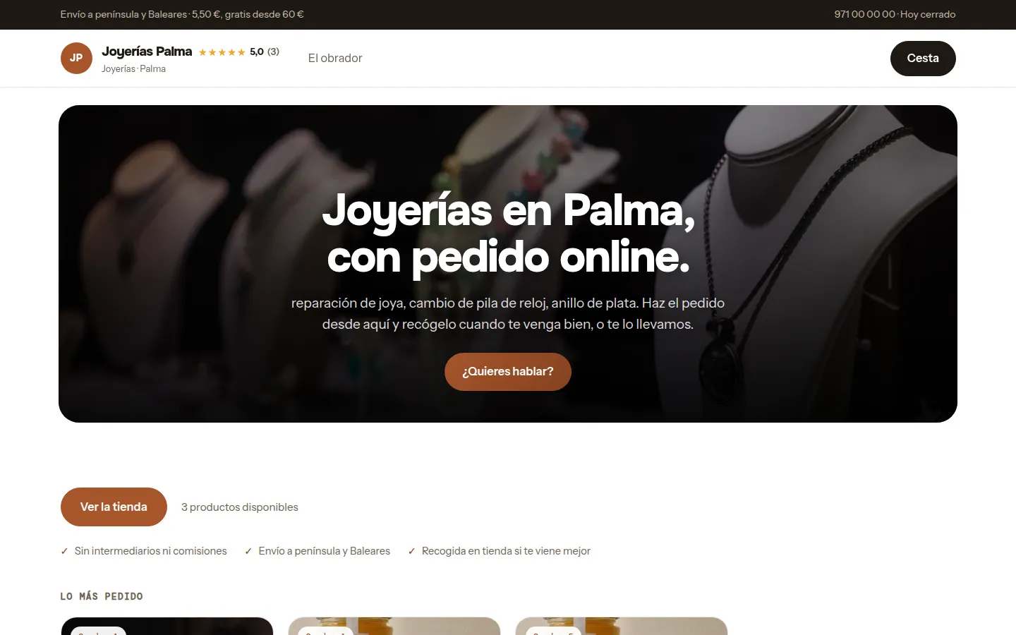 Web de ejemplo hecha con Toda Profesión para joyerías