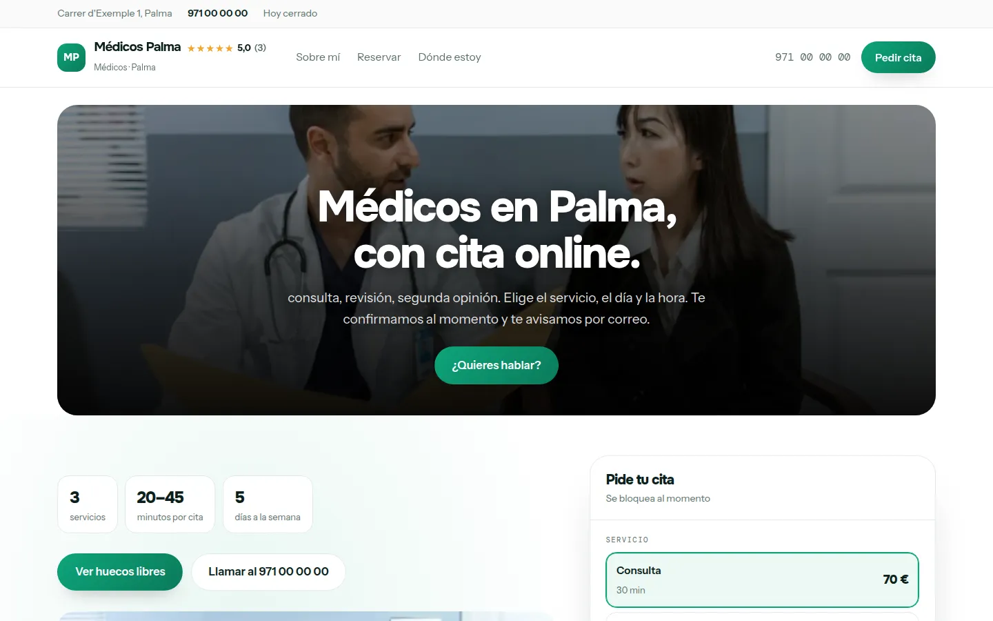 Web de ejemplo hecha con Toda Profesión para médicos