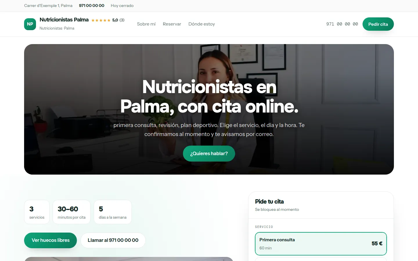 Web de ejemplo hecha con Toda Profesión para nutricionistas