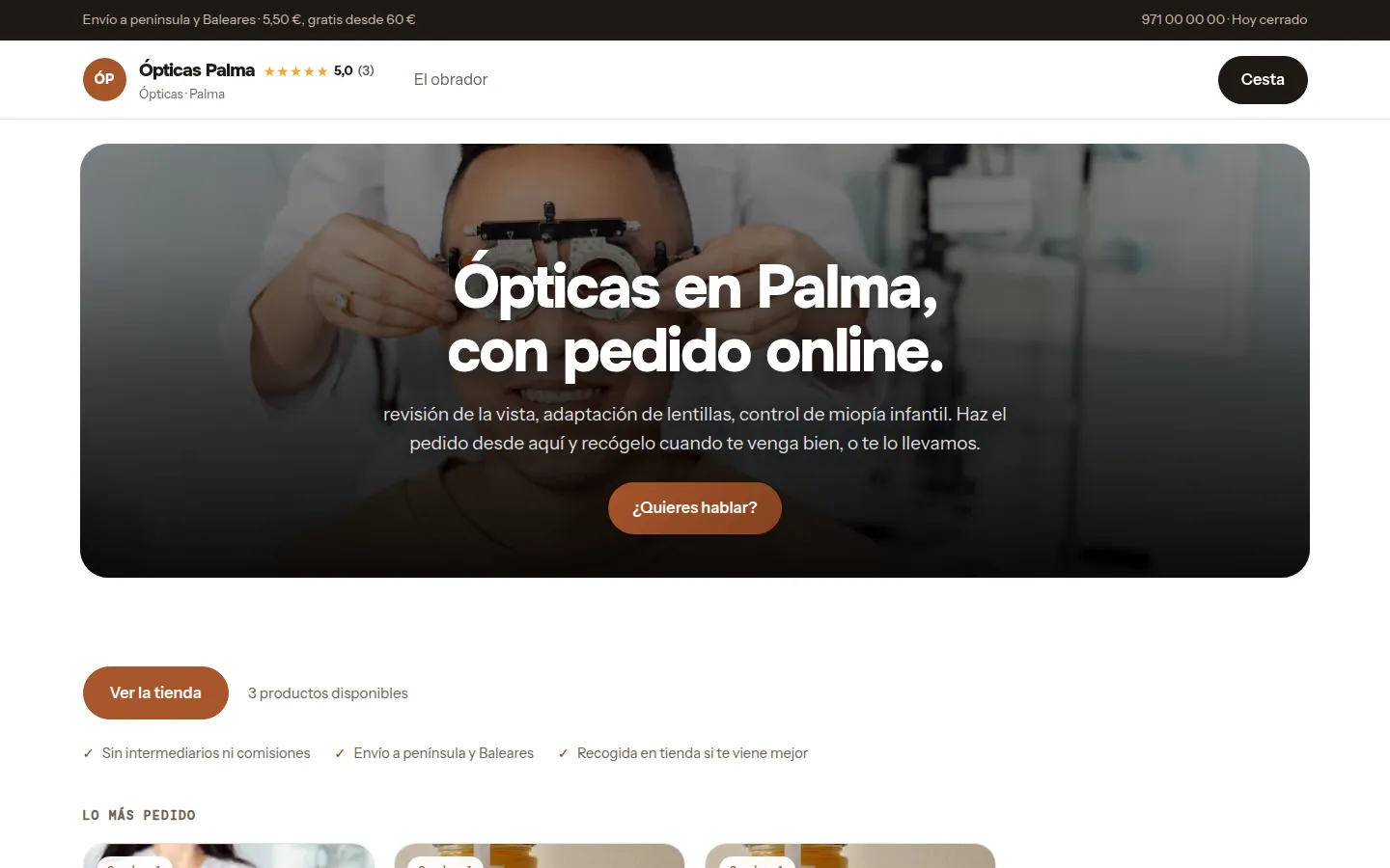Web de ejemplo hecha con Toda Profesión para ópticas