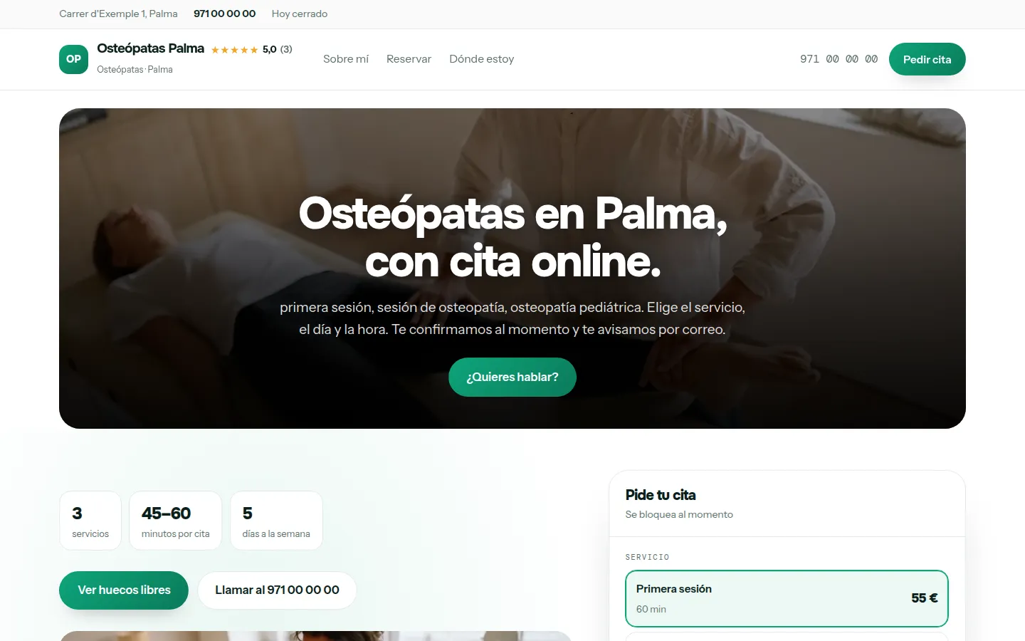 Web de ejemplo hecha con Toda Profesión para osteópatas