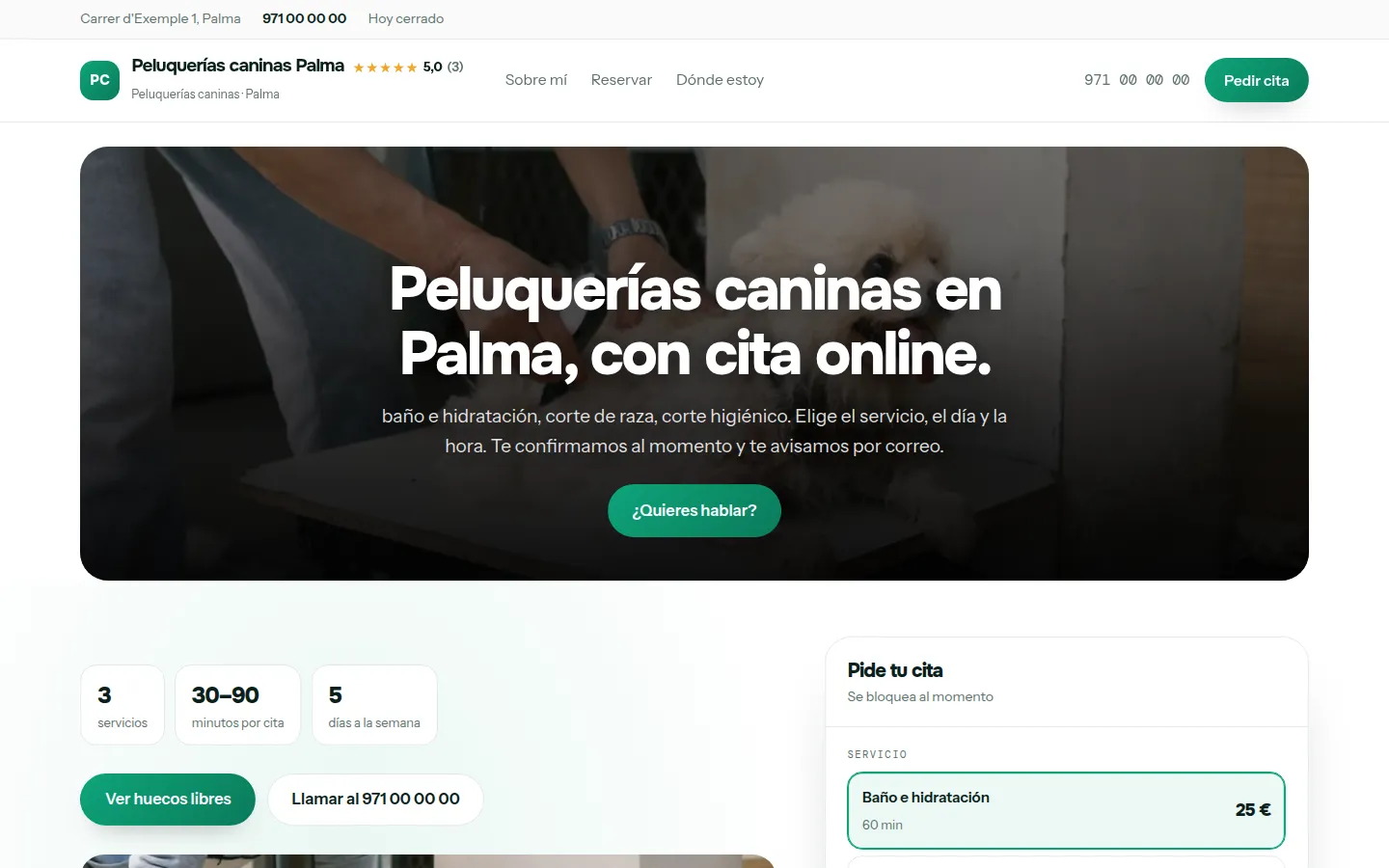 Web de ejemplo hecha con Toda Profesión para peluquerías caninas