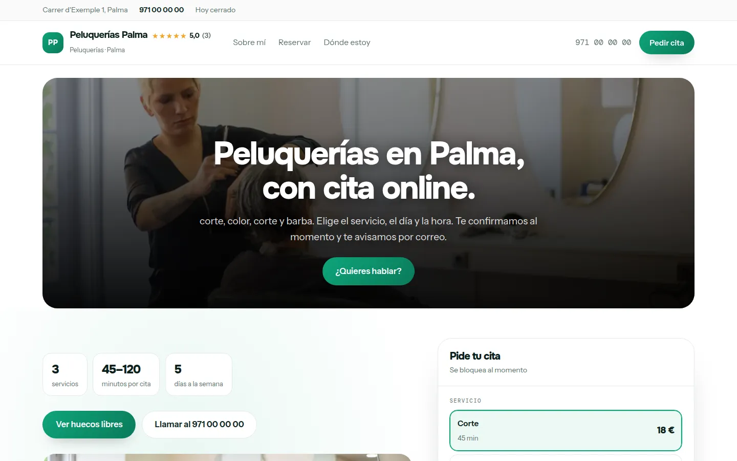Web de ejemplo hecha con Toda Profesión para peluquerías