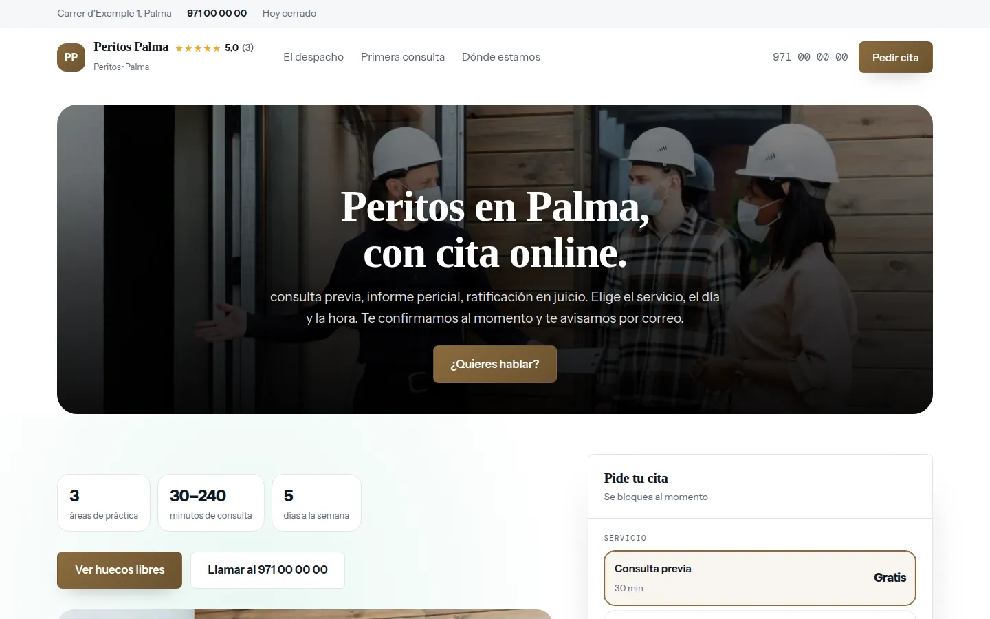 Web de ejemplo hecha con Toda Profesión para peritos