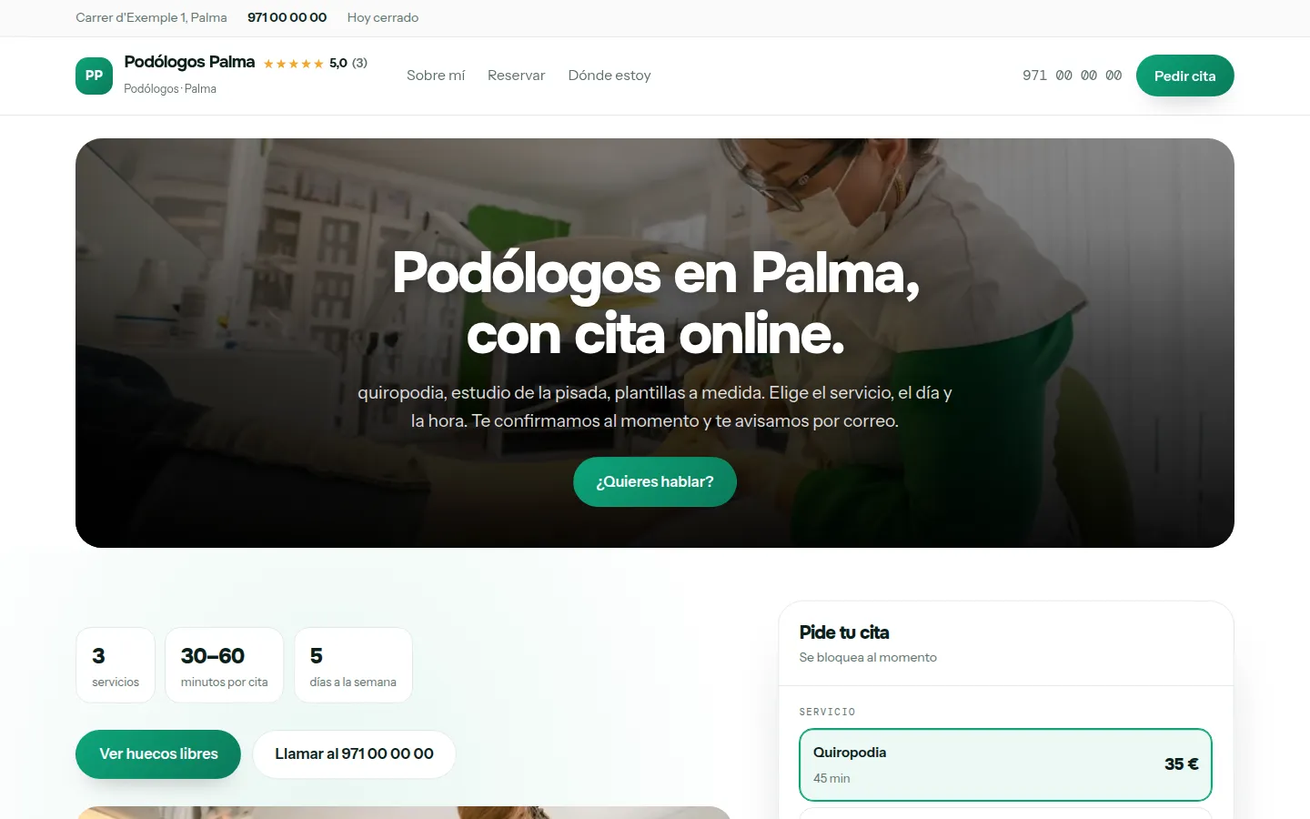 Web de ejemplo hecha con Toda Profesión para podólogos