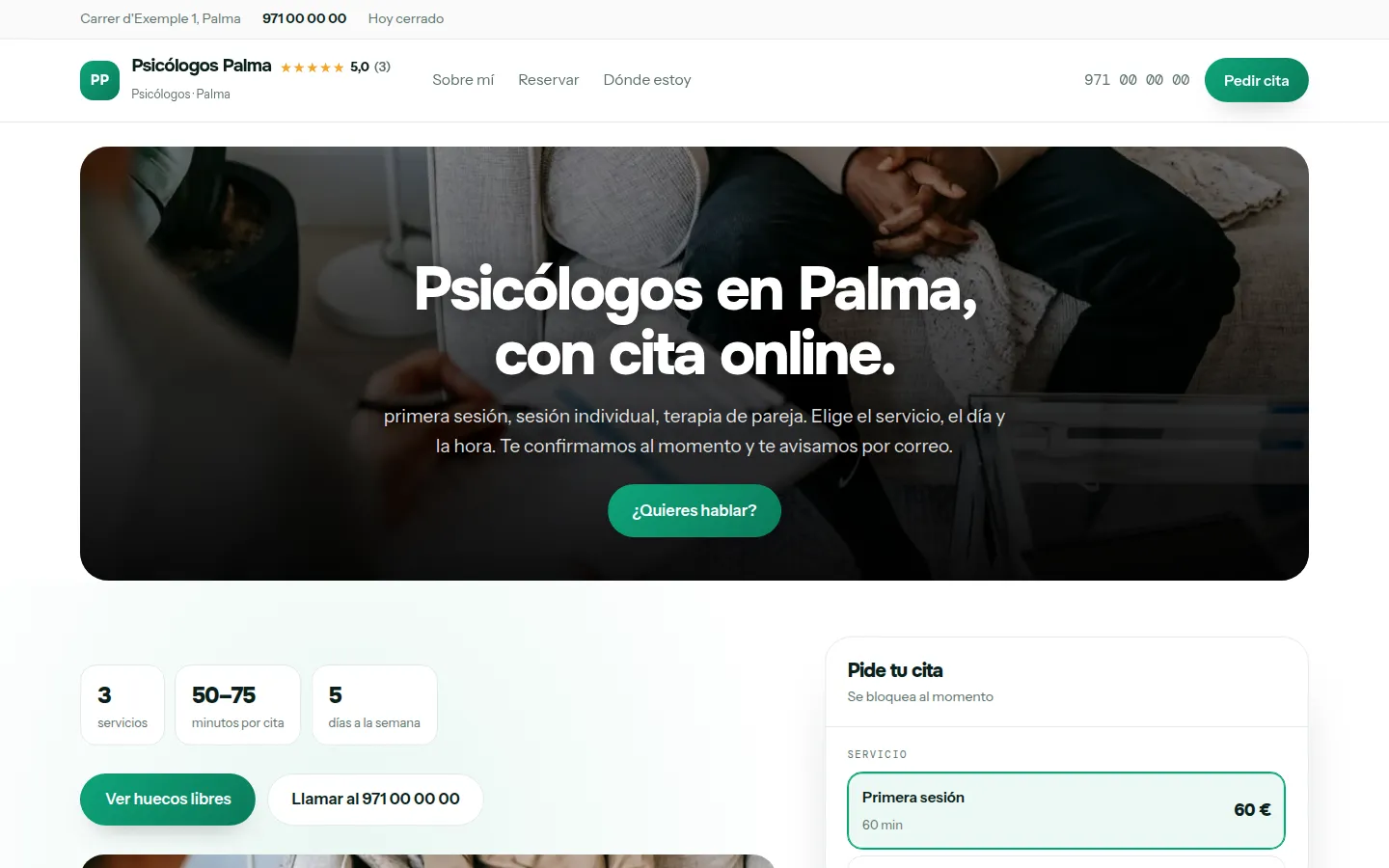 Web de ejemplo hecha con Toda Profesión para psicólogos