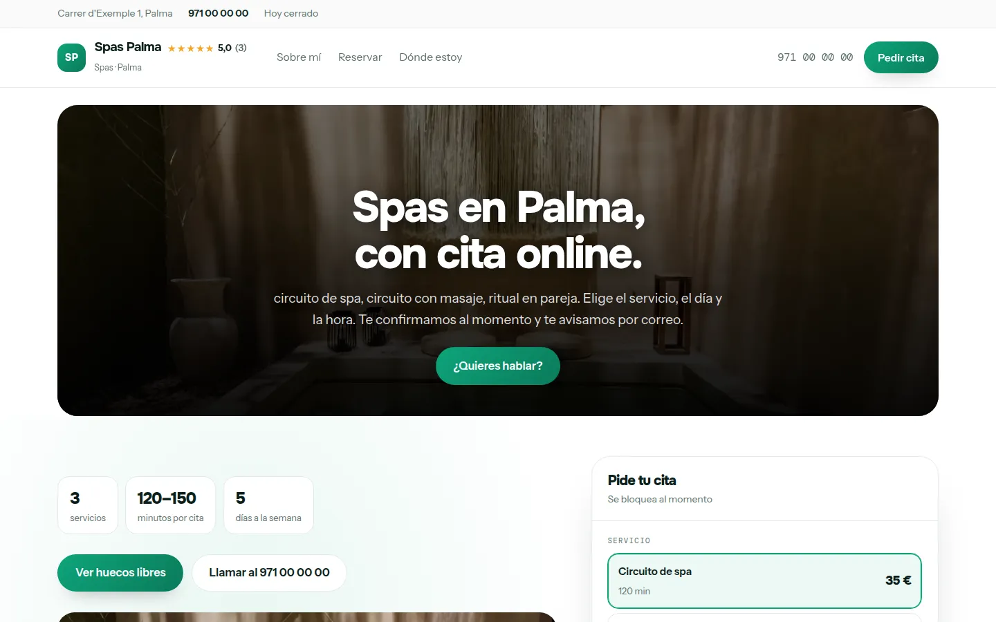 Web de ejemplo hecha con Toda Profesión para spas