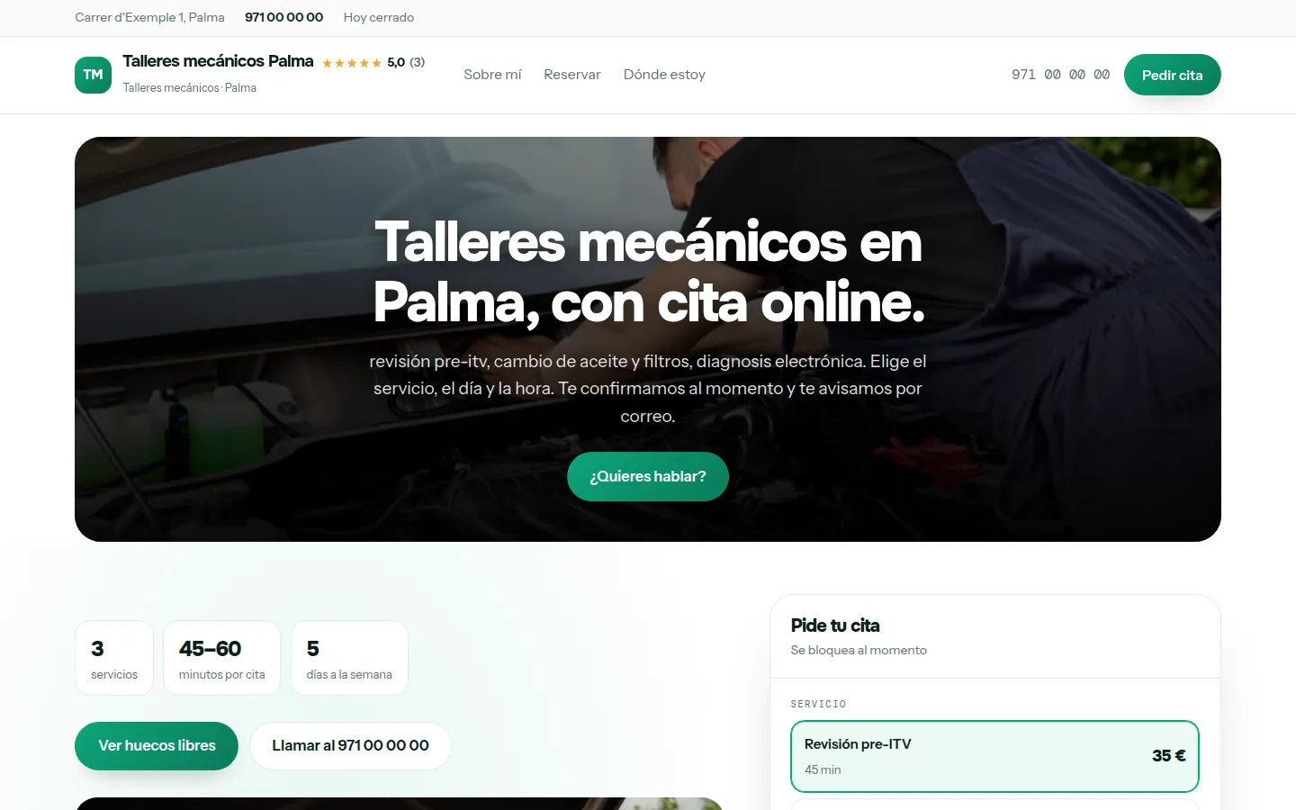 Web de ejemplo hecha con Toda Profesión para talleres mecánicos