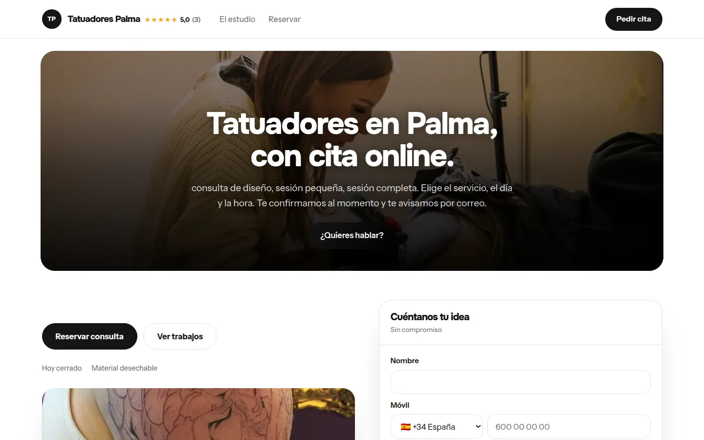 Web de ejemplo hecha con Toda Profesión para tatuadores
