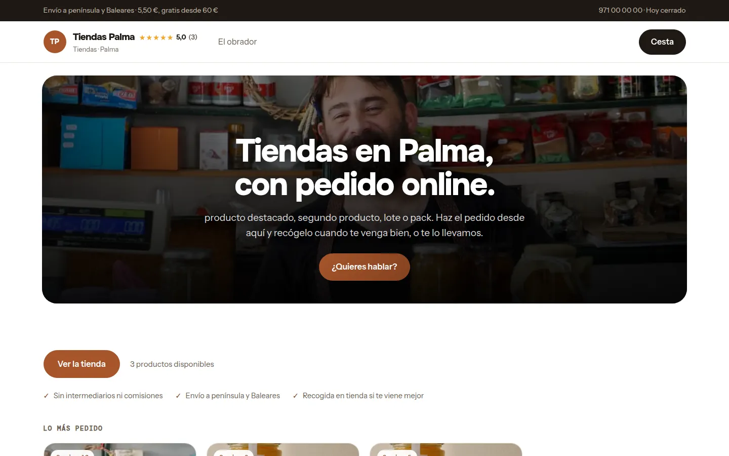 Web de ejemplo hecha con Toda Profesión para tiendas