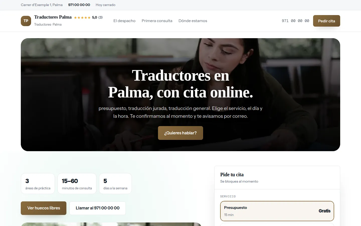 Web de ejemplo hecha con Toda Profesión para traductores