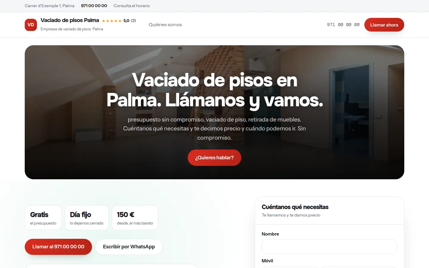 Web de ejemplo hecha con Toda Profesión para empresas de vaciado de pisos
