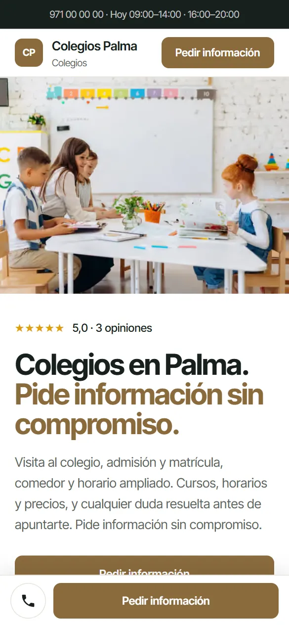 La misma web de colegios vista en el móvil