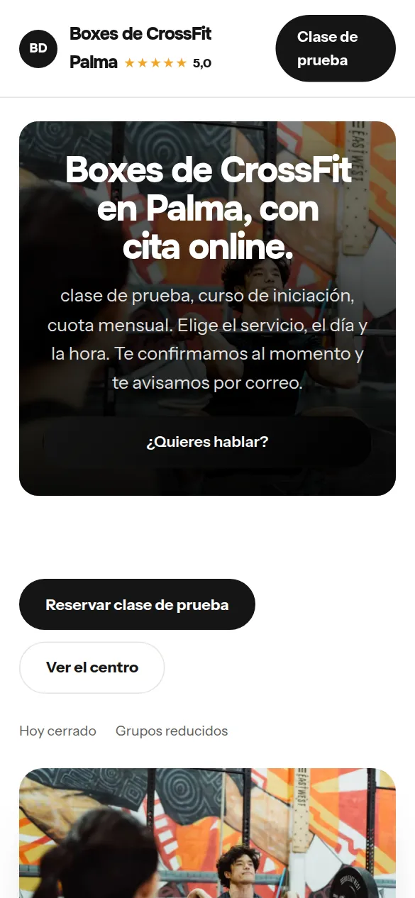 La misma web de boxes de crossfit vista en el móvil