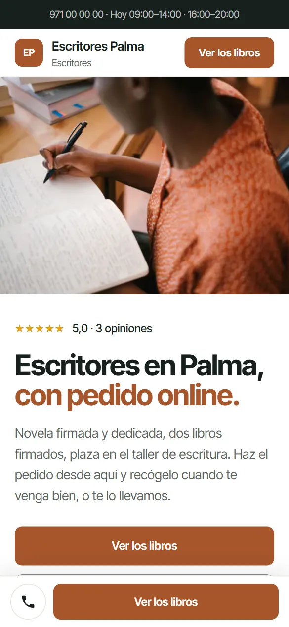 La misma web de escritores vista en el móvil