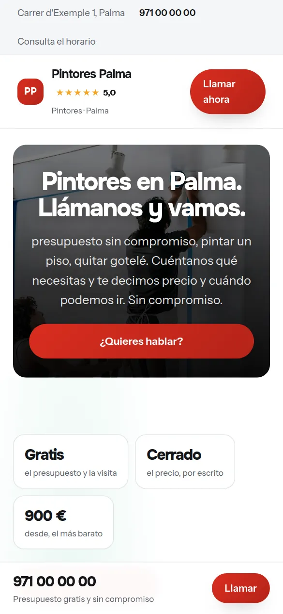 La misma web de pintores vista en el móvil