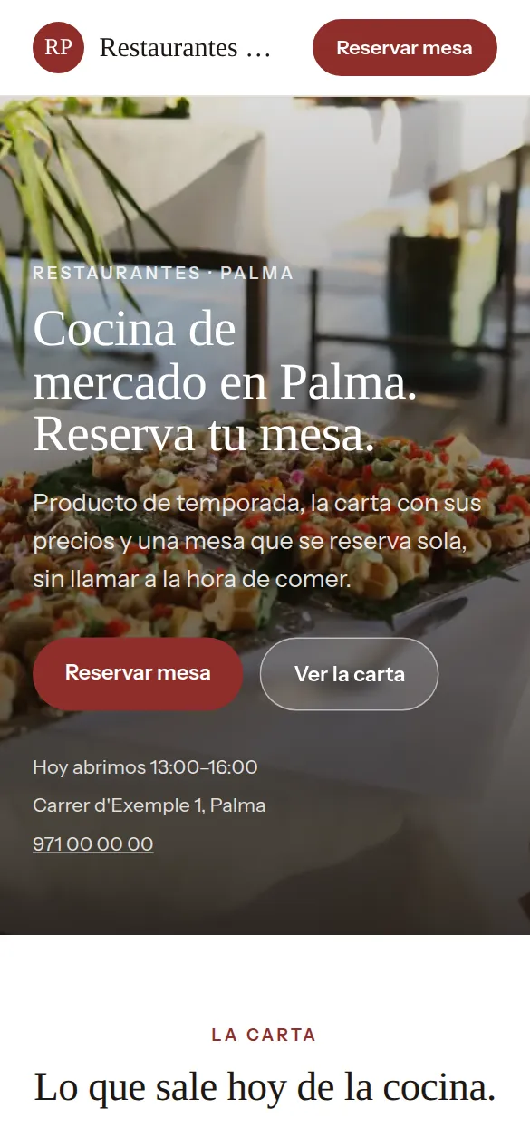 La misma web de restaurantes vista en el móvil